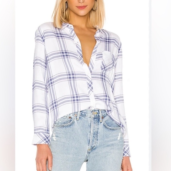 Rails Tops - Rails Hunter White Blush Blue Plaid Rayon Button Down Shirt XS